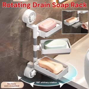 2/3/4 Layers Rotating Drain Soap Rack Wall Mounted with Suction Cup Drill-Free Bathroom Kitchen Rack Self-Adhesive Soap Dish Holder