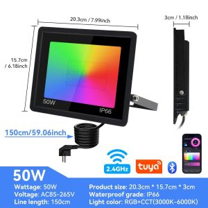 RGB Floodlight TUYA Smart Control Floodlight RGBCW IP65 Outdoor Light 50W 100W Multicolor Spotlights WIFI Connect For Garden Backyard