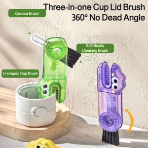 Three-in-One Cup Cover Brush Portable Bottle Brush Cleaning Brush Set Cup Mouth Brush Insulation Cup Brush Water Cup Cleaning Artifact可折叠卡通杯刷