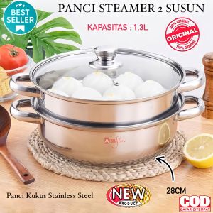 ( BISA COD ) PROMO PANCI STREAMER STAINLESS STEEL / PANCI SOUP 2 SUSUN / PANCI STEAMER 28 CM / PANCI KUKUS 13 LITER