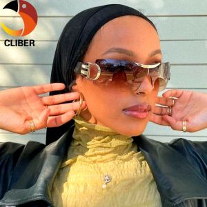 CLIBER 1pc Y2K Punk Sports Sunglasses Women Men 2000S New Luxury Brand Wrap Around Sun Glasses UV400 Goggles One Piece Fashion Eyewear newcln
