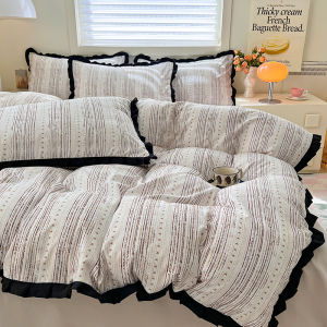 Dansunreve Washed Cotton Quilt Cover Lace French Style Floral Duvet Cover Single/Queen/King Small Flower Comforter Cover with Zipper