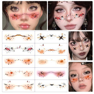 🔥 Ready to Ship [10 Pieces] Halloween Face Stickers / Face Decals / Halloween Makeup Set / Temporary Tattoos / Quick &amp Easy Application / Perfect for Cosplay Parties / Strong Hold Easy Removal / (JMY Halloween Face Sticker)
