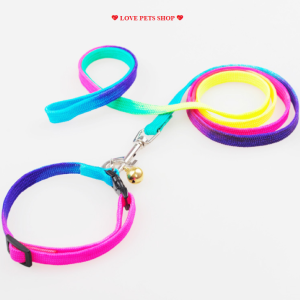 Bộ dây dắt kèm vòng cổ 7 sắc gắn chuông lục lạc nhỏ Taotaopets (mẫu mới) - Love Pets Shop