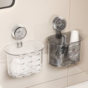 CUNXIN Punching-free Suction Cup Shelf Wall Mounted Multi-functional Face Towel Storage Rack Removable Clear Bathroom Hanging Basket Shower Organizer