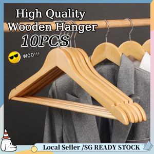✨SG [10pcs] Solid Wood Hangers For Clothes Clothing Non-Slip Wooden Hanger Suit Shirt Trousers Sweaters Dress