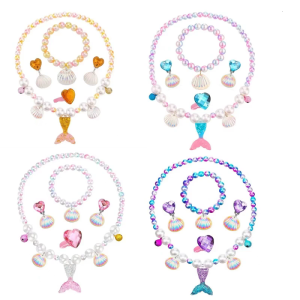 Girls-Mermaid Set Bracelet Necklace Earrings Clips Open Ring-Mermaid Dress up Supplies for-Mermaid Party Costume