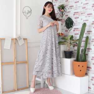 Long Dress Brukat Gereja VIONA / Midi Dress Natal Pesta Kondangan Bridesmaid