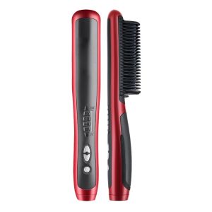 (In stock) Hair & Beard Straightener Ionic Ceramic Hot Comb Electric Straighten Curling Hair Brush Negative Ion Anti-scalding Styling Tool