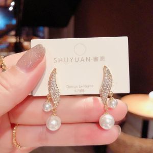 GL Fashion personality pearl kelp geometric arc zircon Tassel Earrings ES6235
