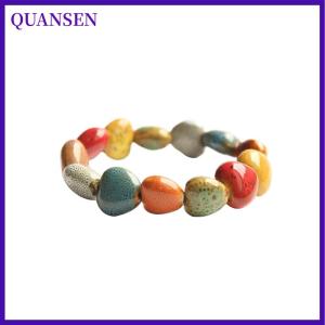 QUANSEN 1ชิ้นอุปกรณ์ DIY สร้อยข้อมือลูกปัดลายแตงโมลายเซรามิกสร้อยข้อมือลูกปัดเคลือบดอกไม้สีสันสดใสเครื่องประดับแฮนด์เมด