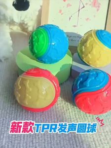 Durable TPR Dog Chew Toy Ball with Squeaker Bone Pattern Design