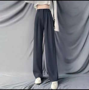 ~Ship From KL~ Korean style suit pants high waist elastic waist straight leg pants women High-Waist casual Pants office