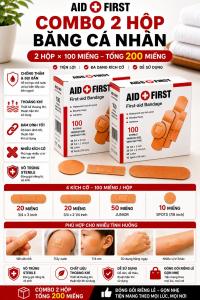 BĂNG CÁ NHÂN AID FIRST – COMBO 2 HỘP 200 MIẾNG – ĐA KÍCH CỠ CHỐNG THẤM BÁM DÍNH TỐT
