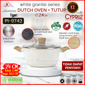 CYPRUZ panci casserole 20cm tutup kaca white granite series anti lengket / panci rebus masak / stock pot pan type PI-0740