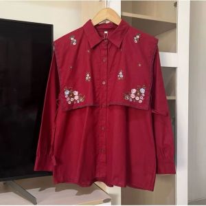 KEMEJA BORDIR BAHAN LINEN - Ukuran S M L XL XXL XXXL 5L - Kemeja Jumbo - Atasan Wanita Jumbo - Narika shirt