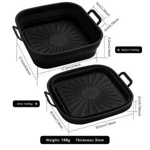 JustLiving 1PC 8inch Silicone Air Fryer Liners Foldable Rectangular Air Fryer Silicone Baking Trays Silicone Baskets for Air Fryer Silicone Square Thickened Foldable Baking Pan