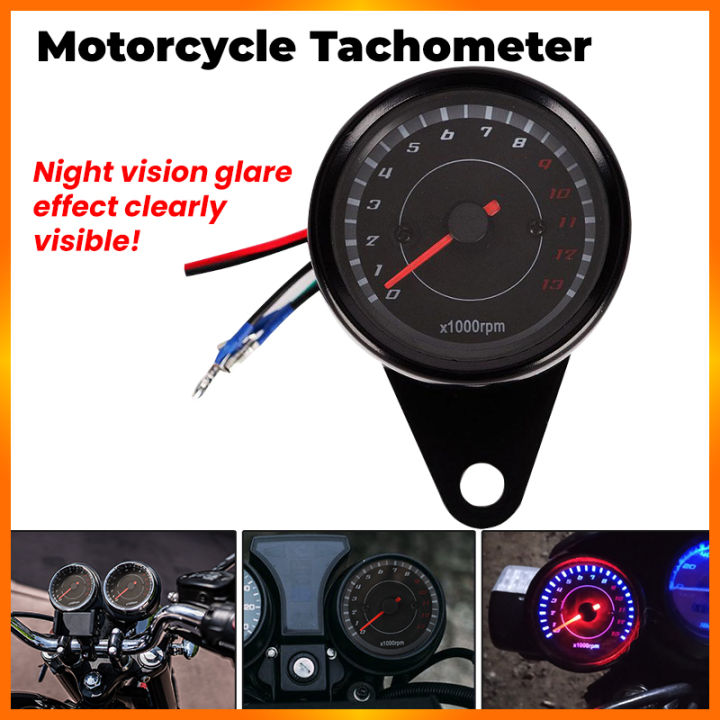 E&M Universal Motorcycle Tachometer LED Screen DC 12V Meter Gauge 1000 RPM 13K Speedometer for Honda Yamaha Suzuki