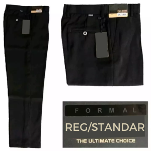 Celana Bahan Formal Pria Reguler Standar Hitam Kerja Kain Twis Teflon Size 27-38