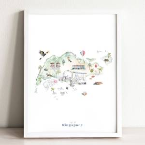 Singapore Illustrated Map Art Poster Canvas Wall Art Print nursery decor kids room