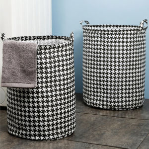 【NEW A 】Houndstooth Laundry Basket Foldable Non Woven Fabric Clothes Hamper Bin For Handle Versatile for Bedroom Bathroom Living Room