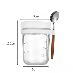 Overnight Oats Jar with Stainless Spoon Portable Mason Jars With Lid Measurement Marks Cup Healthy Breakfast Cup Salad Jar Yogurt Cup