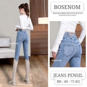 BOSENOM- Celana Skinny Jeans HW Jeans pensil silang Wanita celana jeans gaya korea Boyfriend Jeans PREMIUM jeans highwaist