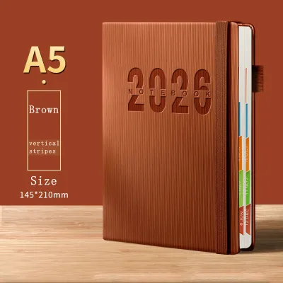 2026 Weekly & Monthly Planner A5 Notebook 100 GSM Paper PU Leather Hard Cover Agenda Schedules