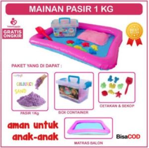 Mainan Pasir Ajaib/Magic Sand Set lengkap 1kg GRATIS alas bermain kotak sekop & 8 cetakan
