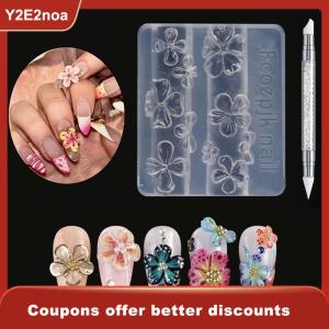 【Y2E2noa】 1 3Pcs Lily Flowers Nail Carving Mold 3D Silicone Hawaii Hibiscus Flowers Petals Modeling Templates Clear Nail Tools