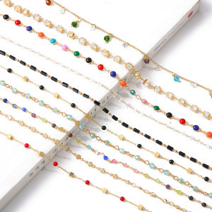 18K Gold 50cm Copper Chain Mix Color Cylinder Round Stone Beads For Jewelry Making DIY Handmade Necklaces Cubes Accessories