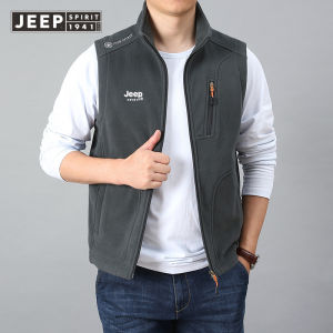 JEEP SPIRIT Áo Ghi Lê Cổ Đứng Thể Thao Mùa Xuân Và Mùa Thu Áo Ghi Lê Không Tay Cho Nam Áo Khoác Trung Niên Và Trẻ Trung Áo Ghi Lê Lông Cừu Thường Ngày Dáng Rộng Thời Thượng