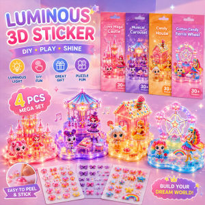 4PCS Crystal Stacking Stickers Kids Luminous Cute DIY Cartoon Relief Stickers Puzzle Craft Toy Gift