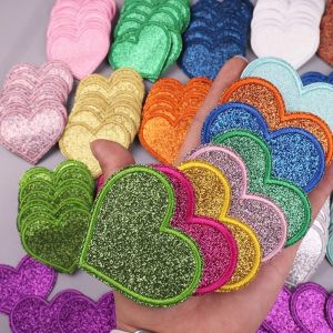 OPEAREY 14/17 Pcs Colorful Embroidery Patch Sparkle Heart Shape Iron On Patches Creative Iron On Application Applique Patch DIY Craft