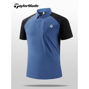 Taylor May Summer Mens Cool Golf polo Fir Thin Outdoor Stitching Short-Sleeved Stretch Ice Silk t-Shirt