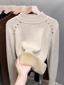 One-Piece Fleece Half Turtleneck Sweater Thickened Womens Base Shirt Autumn Winter 2025 New Knitted Inner Layer Warm Top