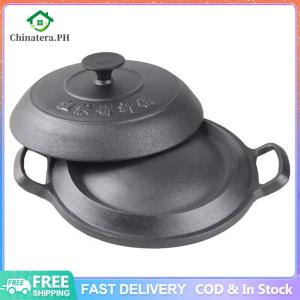 [Fast Delivery] Cast Iron Skillet with 2 Side Handles Frying Pan No Chemical Coating with Lid Gas Stove Friendly