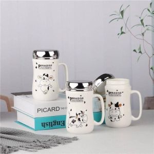 Ly Sứ Có Nắp Đậy Gương Có In Hình Đẹp - Cốc Sứ Uống Nước 450ml