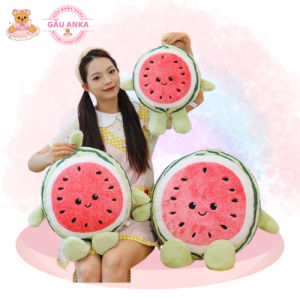 Gấu Bông Quả Dưa Hấu Đỏ Chạy Dễ Thương Size 25cm Mềm Mịn An Toàn Cho Bé Yêu