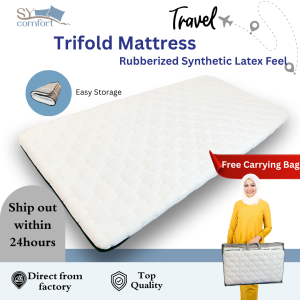 SY COMFORT 3" Foldable Single Mattress Travel Synthectic Latex Mattress Tilam Lipat Free Travel Bag