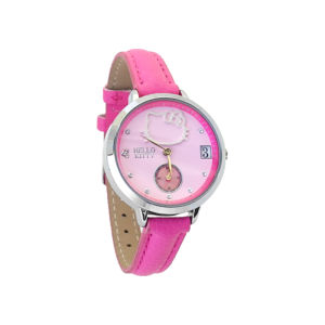 Hello Kitty License Women Timepiece with Leather Strap and Swarovski HKFR1269 Pink