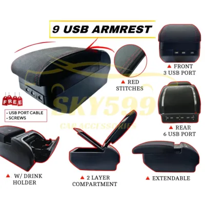 Perodua Myvi 2018-2025 Arm Rest USB Port Armrest Console Box