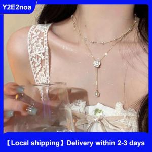 【Local shipping】 Double layered tassel necklace for female niche design camellia collarbone chain light luxury high-end feel temperament neck chain