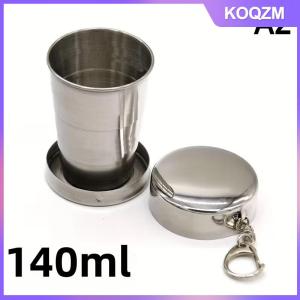 N2HAO 250ml Stainless Steel Folding Cup Outdoor Travel Camping Portable Collapsible Water Cups With Keychain Retractable Teacups