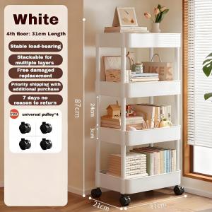<𝙇𝒂𝙯𝑺𝙜𝑴𝙖𝒍𝙡> Home Storage Trolley 3/4/5 Tiers Kitchen Multipurpose Organizer Handle Basket Rolling Utility Cart Snack
