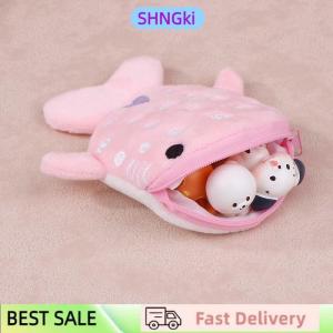SHNGki New Cartoon Plush Shark Coin Purse Zero Wallet Plush Animal Wallet For Kids Zipper Coin Bag Cute Pendant Data Cable Bag Gift