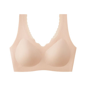 Seamless Womens Bra Push-Up Wireless M-XXL Fixed Cup Lace V-Neck Wide Strap Tank Sports Bra