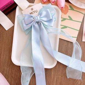 Klip Rambut 🐻超仙蝴蝶结飘带发夹弹簧夹发饰甜美可爱后脑勺夹子头饰发卡弹簧夹 Fairy bow ribbon hairpin spring clip hair accessories sweet and cute back of the head clip head ornament hairpin spring clip