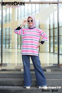 Kaos salur wanita oversize garis stripe katun combed premium casual terlaris Dusty