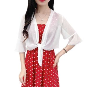Q-1151 STORE Chiffon Chiffon Shawl Short Multicolor Tulle Shawl Thin Jacket Women Tops Women